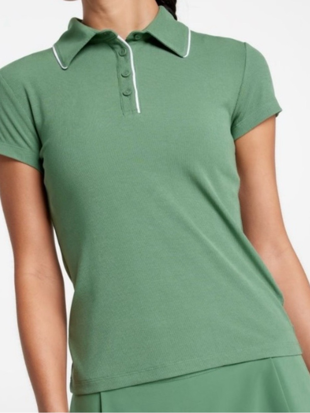 Calia Green Short-Sleeve Polo Top with White Piping